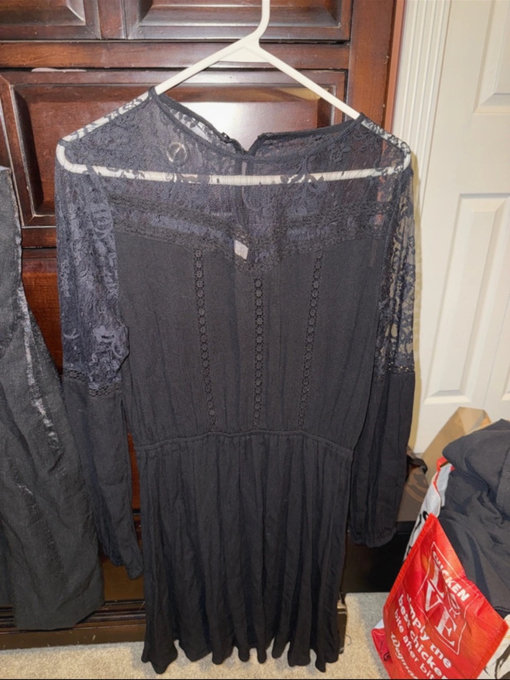 Kohl's Black Long Sleeve Lace Panel Midi Dress